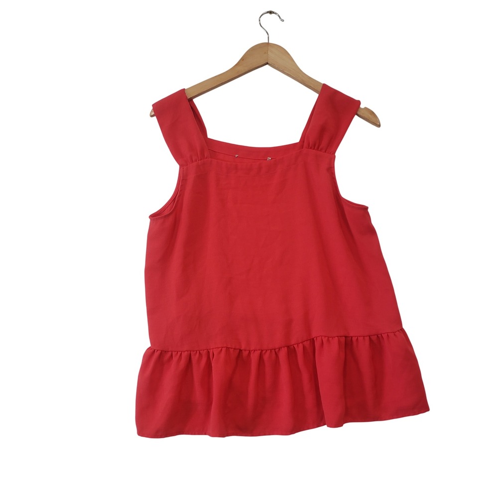 Loft Peplum Tank Top Womens Medium Red Square Neck Ruffle Hem Blouse Cottagecore